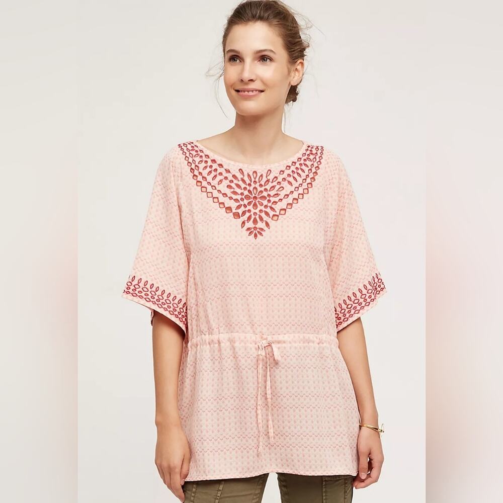 Anthropologie Euphemia Peasant Pullover Top Pink small NWT